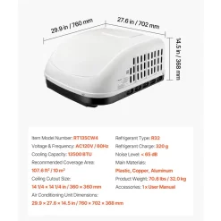 VEVOR RV Air Conditioner, 13500 BTU RV AC Unit, 120V Ducted or Non-Ducted Rooftop Air Conditioner with High-Performance Compressor Motor, Easy Install Quiet Cooling AC with Standard Vent Size, White