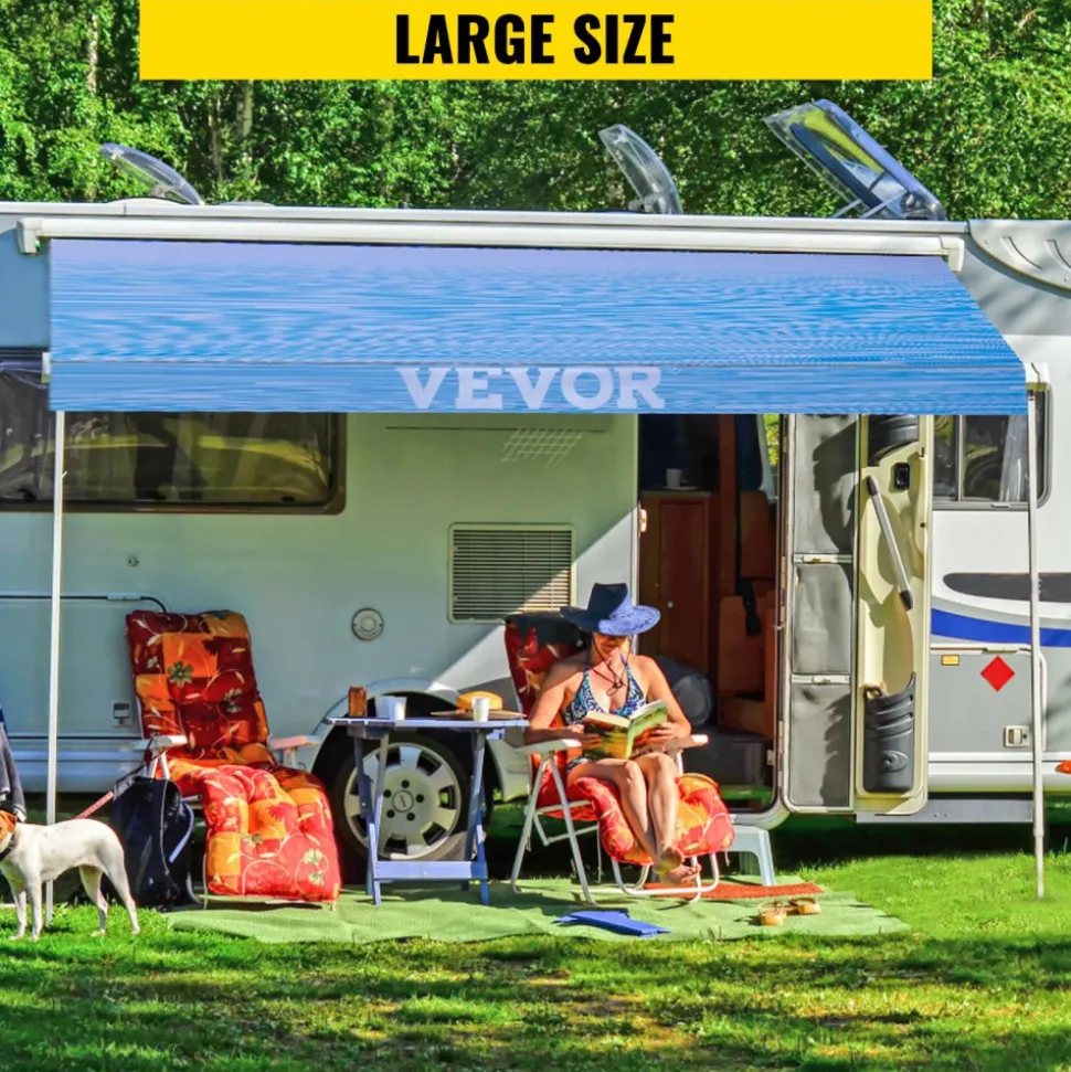 VEVOR RV Awning 17' Camper Awning Fabric, Trailer Awning Canopy Patio Camping Car Awning, Durable 15oz Vinyl Roller Tube for RV, Van, SUV, Patio Awning Replacement Ocean Blue Fade