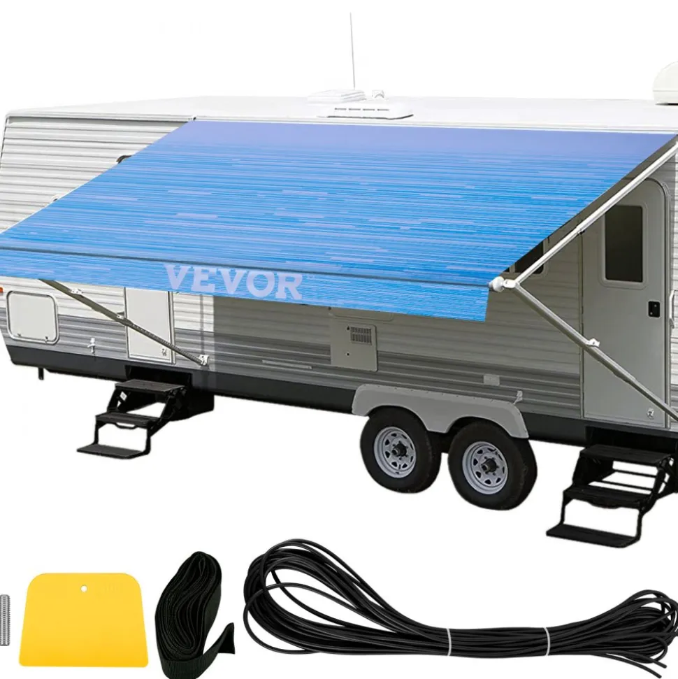 VEVOR RV Awning 17' Camper Awning Fabric, Trailer Awning Canopy Patio Camping Car Awning, Durable 15oz Vinyl Roller Tube for RV, Van, SUV, Patio Awning Replacement Ocean Blue Fade