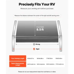 VEVOR RV Awning Fabric Replacement, 17' (Fabric 16'2") 18 oz Heavy-Duty Weatherproof Vinyl Camper Awning Replacement, UPF50+ Protection Waterproof Outdoor Canopy for RV, Motorhome, Trailer, Gray Fade