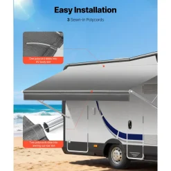 VEVOR RV Awning Fabric Replacement, 17' (Fabric 16'2") 18 oz Heavy-Duty Weatherproof Vinyl Camper Awning Replacement, UPF50+ Protection Waterproof Outdoor Canopy for RV, Motorhome, Trailer, Gray Fade