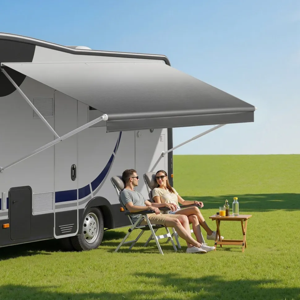 VEVOR RV Awning Fabric Replacement, 17' (Fabric 16'2") 18 oz Heavy-Duty Weatherproof Vinyl Camper Awning Replacement, UPF50+ Protection Waterproof Outdoor Canopy for RV, Motorhome, Trailer, Gray Fade
