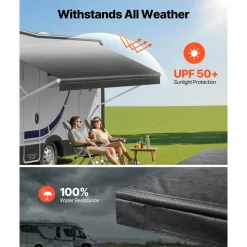 VEVOR RV Awning Fabric Replacement, 16' (Fabric 15'2") 18 oz Heavy-Duty Weatherproof Vinyl Camper Awning Replacement, UPF50+ Protection Waterproof Outdoor Canopy for RV, Motorhome, Trailer, Black Fade