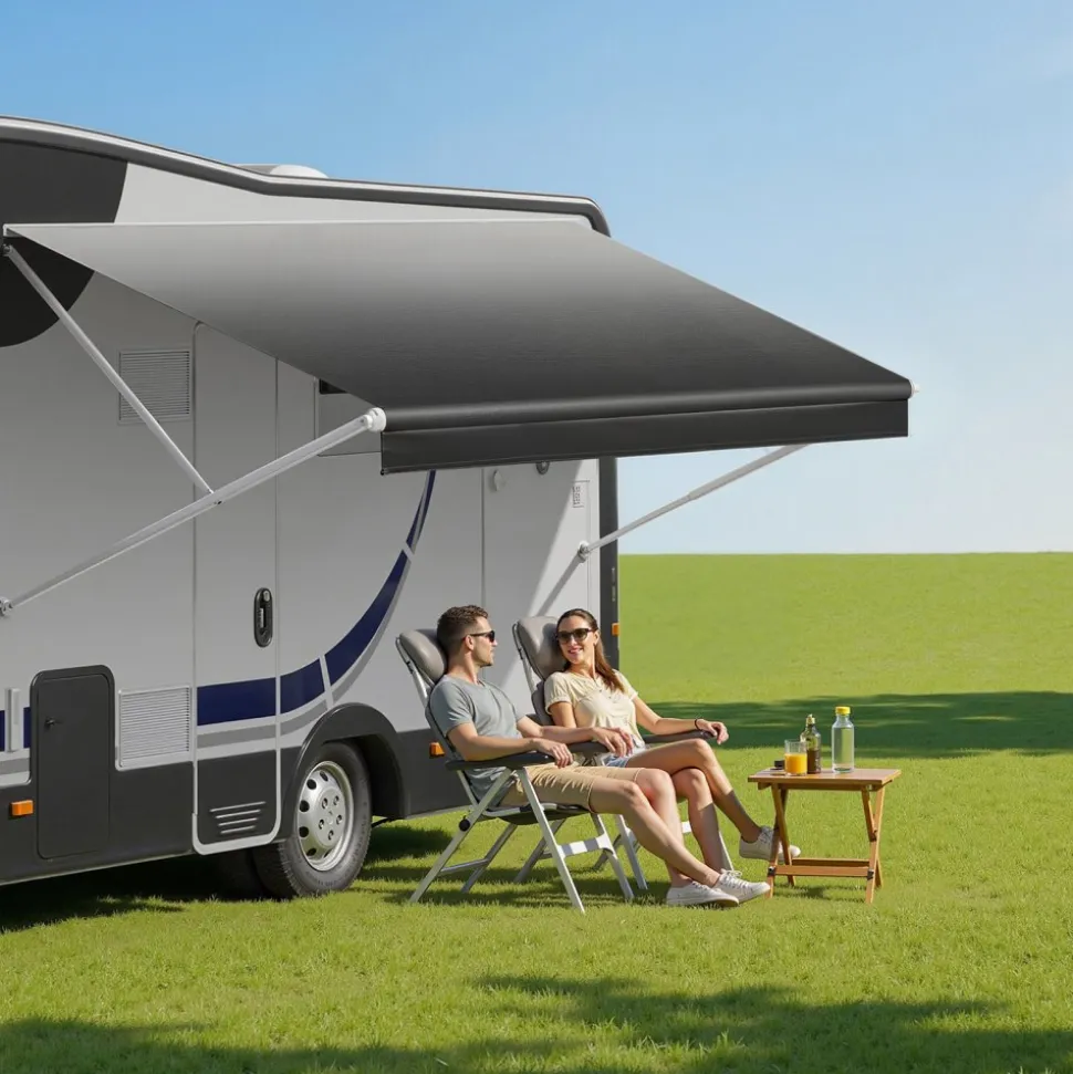 VEVOR RV Awning Fabric Replacement, 15' (Fabric 14'2") 18 oz Heavy-Duty Weatherproof Vinyl Camper Awning Replacement, UPF50+ Protection Waterproof Outdoor Canopy for RV, Motorhome, Trailer, Black Fade