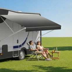 VEVOR RV Awning Fabric Replacement, 17' (Fabric 16'2") 18 oz Heavy-Duty Weatherproof Vinyl Camper Awning Replacement, UPF50+ Protection Waterproof Outdoor Canopy for RV, Motorhome, Trailer, Black Fade