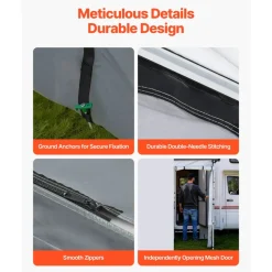 VEVOR RV Awning Sun Shade Room - Compatible with 18 -19 ft Awnings, RV Awning Sun Shading Room with Door & Ventilated Mesh Windows, Sunproof & Windproof Three-Sided Enclosure Tent for RV Camping