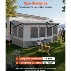 VEVOR RV Awning Sun Shade Room - Compatible with 18 -19 ft Awnings, RV Awning Sun Shading Room with Door & Ventilated Mesh Windows, Sunproof & Windproof Three-Sided Enclosure Tent for RV Camping