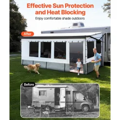 VEVOR RV Awning Sun Shade Room - Compatible with 18 -19 ft Awnings, RV Awning Sun Shading Room with Door & Ventilated Mesh Windows, Sunproof & Windproof Three-Sided Enclosure Tent for RV Camping