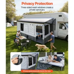 VEVOR RV Awning Sun Shade Room - Compatible with 18 -19 ft Awnings, RV Awning Sun Shading Room with Door & Ventilated Mesh Windows, Sunproof & Windproof Three-Sided Enclosure Tent for RV Camping