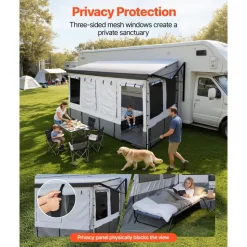 VEVOR RV Awning Sun Shade Room - Compatible with 16 -17 ft Awnings, RV Awning Sun Shading Room with Door & Ventilated Mesh Windows, Sunproof & Windproof Three-Sided Enclosure Tent for RV Camping
