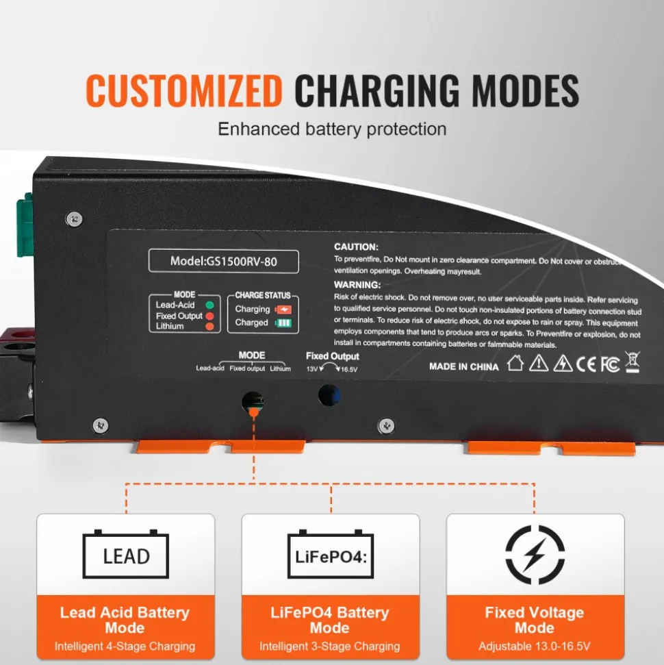 VEVOR RV Converter, 80 Amp, 110V AC to 12V DC RV Power Converter Battery Charger with 4 Stage Smart Charging 13V to 16.5V Adjustable Operating Range, Compatible with Lithium Lead Acid Battery, ETL