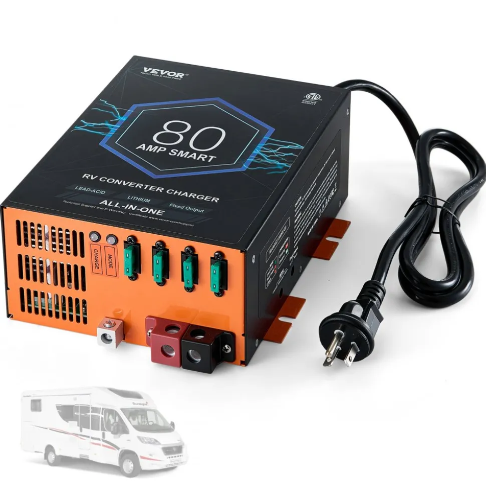 VEVOR RV Converter, 80 Amp, 110V AC to 12V DC RV Power Converter Battery Charger with 4 Stage Smart Charging 13V to 16.5V Adjustable Operating Range, Compatible with Lithium Lead Acid Battery, ETL