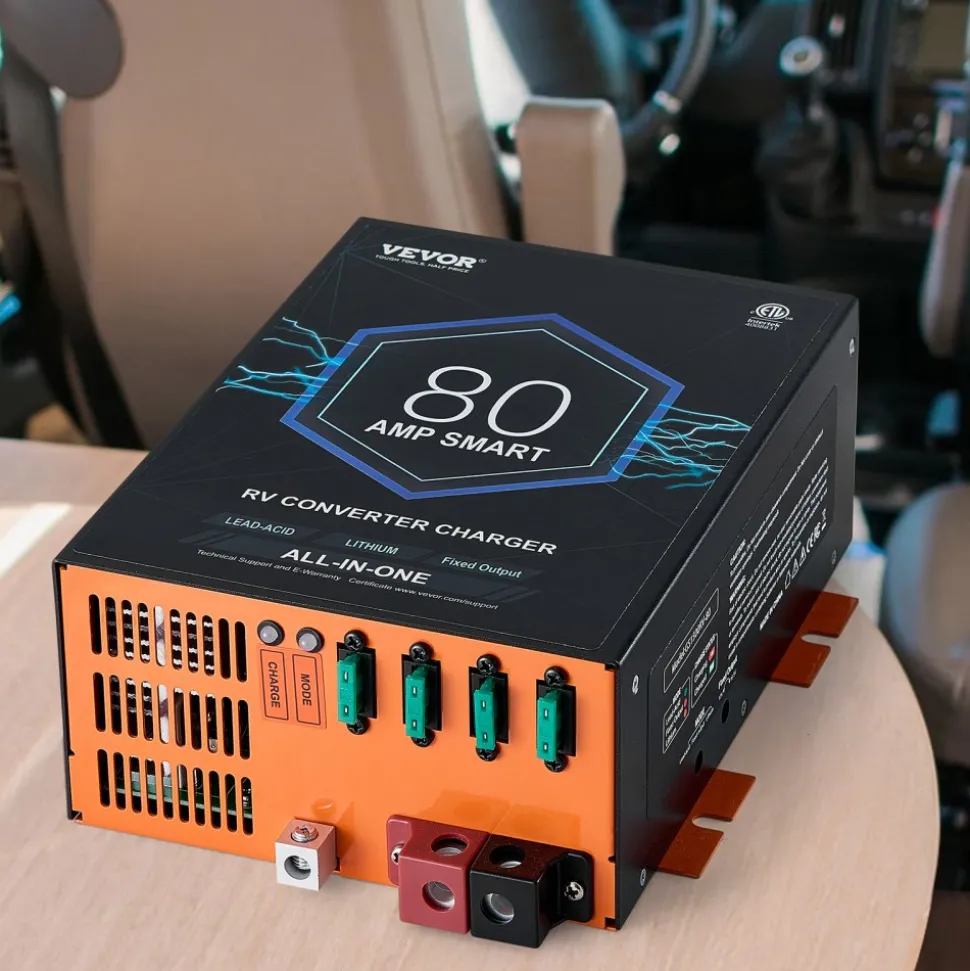 VEVOR RV Converter, 80 Amp, 110V AC to 12V DC RV Power Converter Battery Charger with 4 Stage Smart Charging 13V to 16.5V Adjustable Operating Range, Compatible with Lithium Lead Acid Battery, ETL