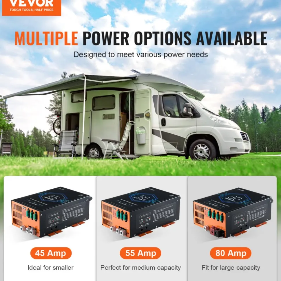VEVOR RV Converter, 45 Amp, 110V AC to 12V DC RV Power Converter Battery Charger with 4 Stage Smart Charging 13V to 16.5V Adjustable Operating Range, Compatible with Lithium Lead Acid Battery, ETL
