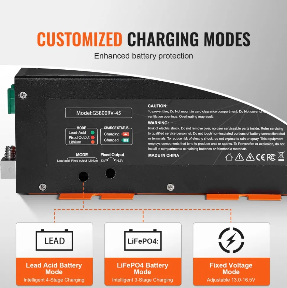VEVOR RV Converter, 45 Amp, 110V AC to 12V DC RV Power Converter Battery Charger with 4 Stage Smart Charging 13V to 16.5V Adjustable Operating Range, Compatible with Lithium Lead Acid Battery, ETL