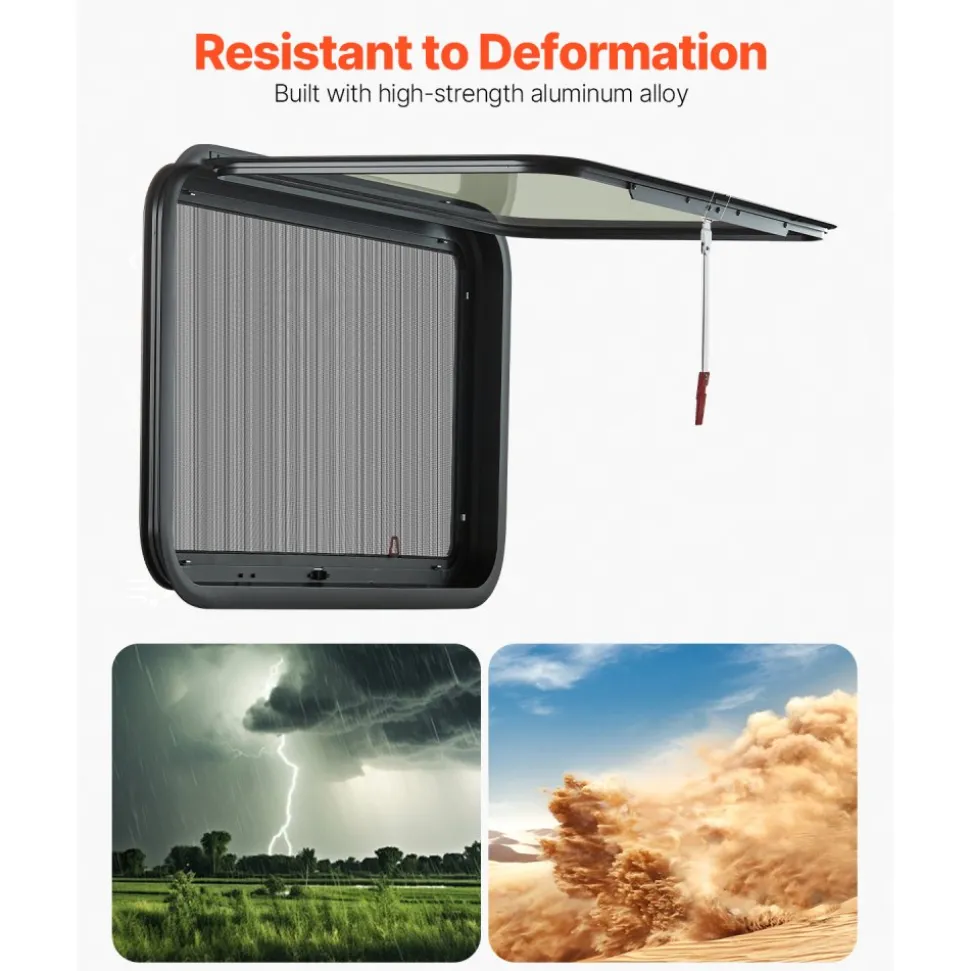 VEVOR RV Exit Window, 36" W x 22" H Tinted RV Window with Net Screen and Trim Ring, Fit for 1 1/4" - 1 13/16" Thickness Wall, RV Window Replacement for Teardrop Cargo Trailer Camper, DOT Approved