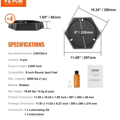 VEVOR RV Leveling Pads, 9 Inch Round Landing Feet, Permanent Attached Jack Stabilizers, Rubber Jack Pads, 5000 lbs Capacity per RV Jack Pad, 5th Wheels, Travel Trailers, Class A/C Motorhomes (4-Pack)