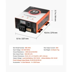 VEVOR RV Power Converter, 65 Amp, 110V AC to 12V DC RV Converter Battery Charger, Multi Stage Smart Charging, 13V to 16.5V Operating Range, Compatible with Lithium & Lead Acid Battery, for Camper