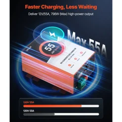 VEVOR RV Power Converter, 55 Amp, 110V AC to 12V DC RV Converter Battery Charger, Multi Stage Smart Charging, 13V to 16.5V Operating Range, Compatible with Lithium & Lead Acid Battery, for Camper