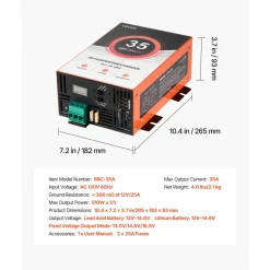 VEVOR RV Power Converter, 35 Amp, 110V AC to 12V DC RV Converter Battery Charger, 4 Stage Smart Charging, 13V to 16.5V Operating Range, Compatible with Lithium Lead Acid Battery, for Camper Trailer