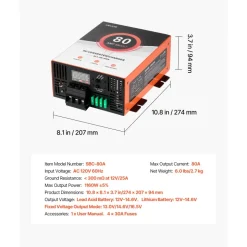 VEVOR RV Power Converter, 80 Amp, 110V AC to 12V DC RV Converter Battery Charger, Multi Stage Smart Charging, 13V to 16.5V Operating Range, Compatible with Lithium & Lead Acid Battery, for Camper
