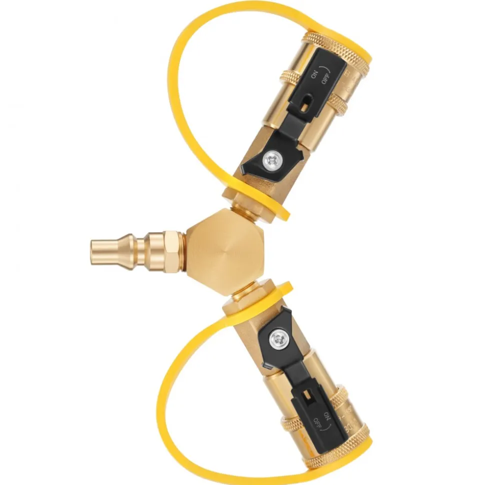 VEVOR RV Propane Quick Connect Y Splitter Adapter with Shutoff Valve, 2 Way 1/4 inch Quick Disconnect Kit, Fits for RV Trailer, Quick Connect Propane Hose Connect to Motorhome Tabletop Camping Grill