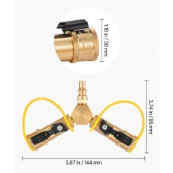 VEVOR RV Propane Quick Connect Y Splitter Adapter with Shutoff Valve, 2 Way 1/4 inch Quick Disconnect Kit, Fits for RV Trailer, Quick Connect Propane Hose Connect to Motorhome Tabletop Camping Grill