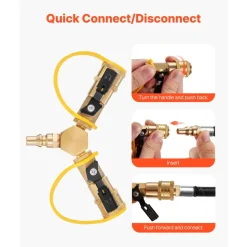 VEVOR RV Propane Quick Connect Y Splitter Adapter with Shutoff Valve, 2 Way 1/4 inch Quick Disconnect Kit, Fits for RV Trailer, Quick Connect Propane Hose Connect to Motorhome Tabletop Camping Grill