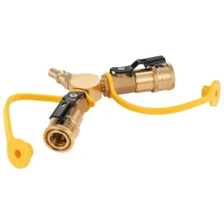 VEVOR RV Propane Quick Connect Y Splitter Adapter with Shutoff Valve, 2 Way 1/4 inch Quick Disconnect Kit, Fits for RV Trailer, Quick Connect Propane Hose Connect to Motorhome Tabletop Camping Grill