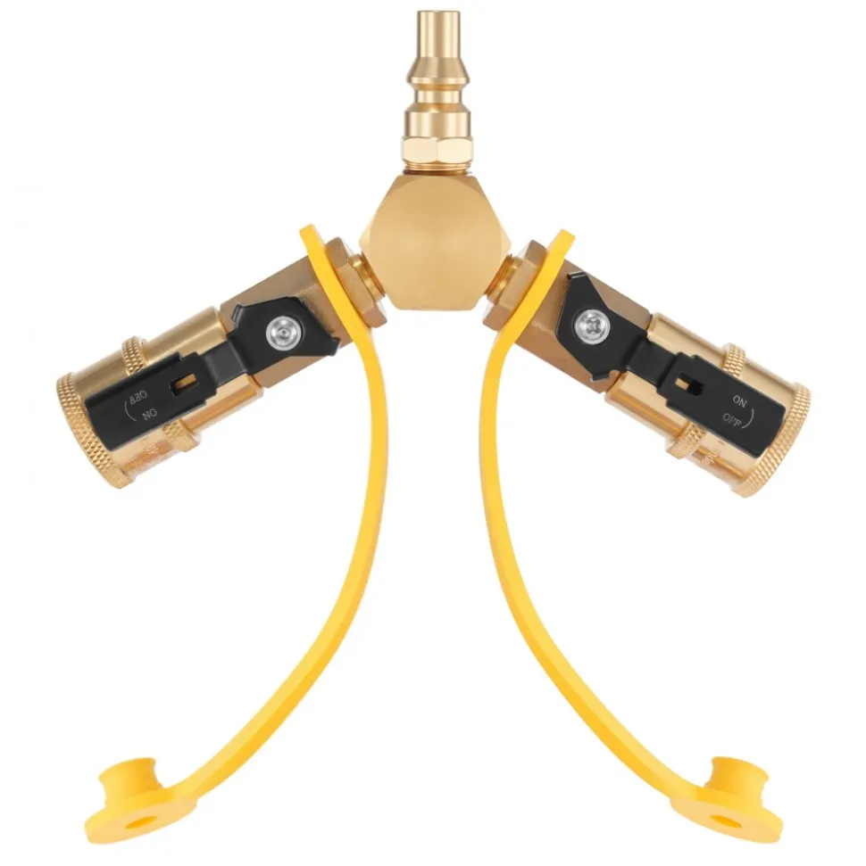 VEVOR RV Propane Quick Connect Y Splitter Adapter with Shutoff Valve, 2 Way 1/4 inch Quick Disconnect Kit, Fits for RV Trailer, Quick Connect Propane Hose Connect to Motorhome Tabletop Camping Grill