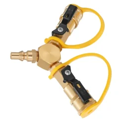 VEVOR RV Propane Quick Connect Y Splitter Adapter with Shutoff Valve, 2 Way 1/4 inch Quick Disconnect Kit, Fits for RV Trailer, Quick Connect Propane Hose Connect to Motorhome Tabletop Camping Grill