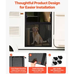 VEVOR RV Screen Door Protector, Adjusts from 22 to 31.5 inch, Adjustable Door Grille, Easy to Install, Reinforced Breathable Honeycomb Holes, Iron Camper RV Entry Protector for Pet Protection, Black