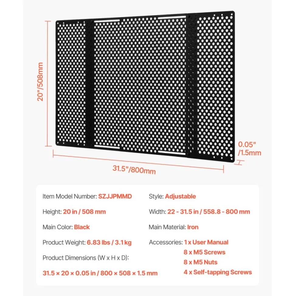 VEVOR RV Screen Door Protector, Adjusts from 22 to 31.5 inch, Adjustable Door Grille, Easy to Install, Reinforced Breathable Honeycomb Holes, Iron Camper RV Entry Protector for Pet Protection, Black