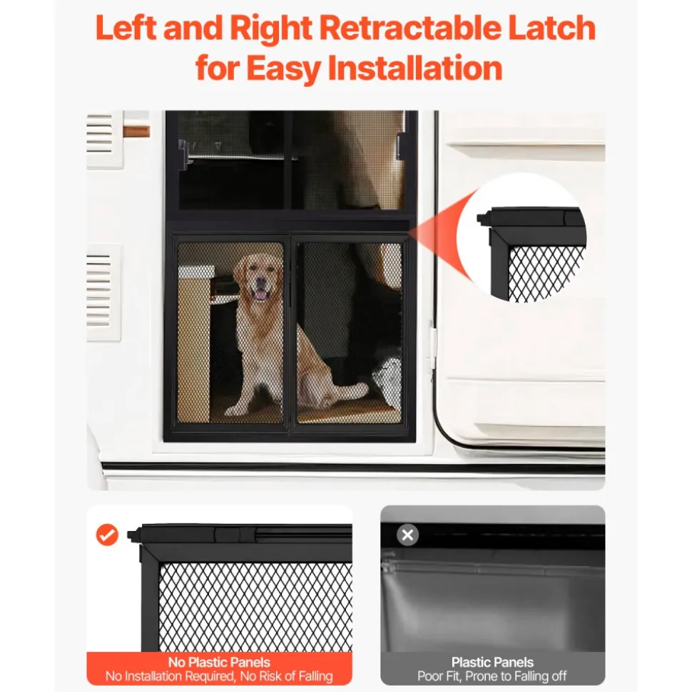VEVOR RV Screen Door Protector, 22.5 x 20 inch Door Grille, Easy to Install and Disassemble, Reinforced Breathable Protective Mesh, Aluminum Alloy Camper RV Entry Protector for Pet Protection, Black