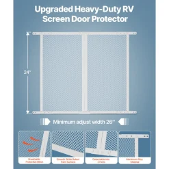 VEVOR RV Screen Door Protector, 24 x 26 inch Door Grille, Easy to Install and Disassemble, Reinforced Breathable Protective Mesh, Aluminum Alloy Camper RV Entry Protector for Pet Protection, White