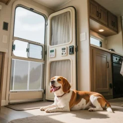 VEVOR RV Screen Door Protector, 24 x 26 inch Door Grille, Easy to Install and Disassemble, Reinforced Breathable Protective Mesh, Aluminum Alloy Camper RV Entry Protector for Pet Protection, White