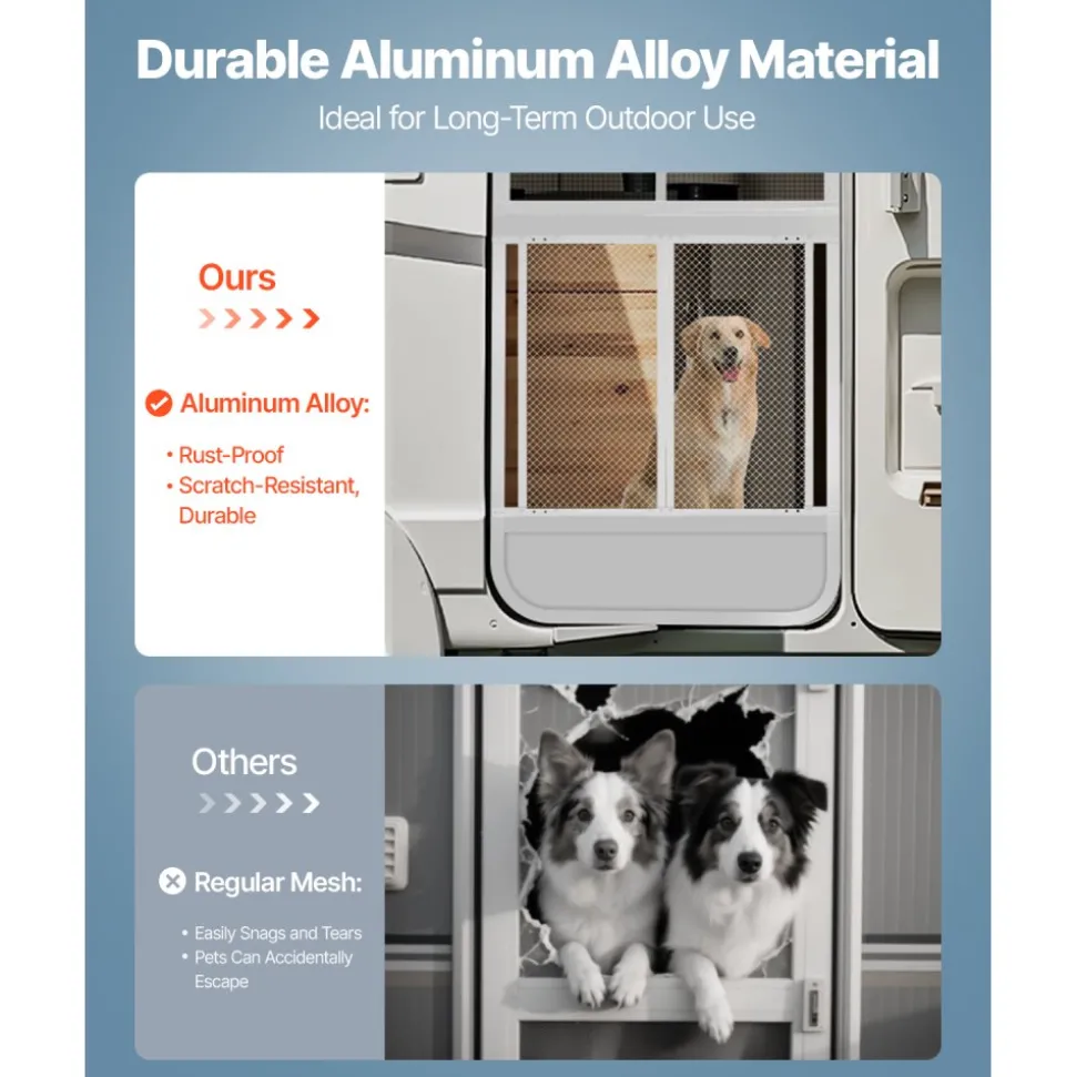 VEVOR RV Screen Door Protector, 24 x 26 inch Door Grille, Easy to Install and Disassemble, Reinforced Breathable Protective Mesh, Aluminum Alloy Camper RV Entry Protector for Pet Protection, White