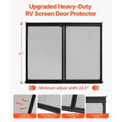 VEVOR RV Screen Door Protector, 24.5 x 20 inch Door Grille, Easy to Install and Disassemble, Reinforced Breathable Protective Mesh, Aluminum Alloy Camper RV Entry Protector for Pet Protection, Black