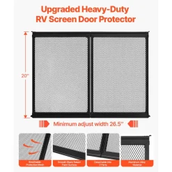 VEVOR RV Screen Door Protector, 26.5 x 20 inch Door Grille, Easy to Install and Disassemble, Reinforced Breathable Protective Mesh, Aluminum Alloy Camper RV Entry Protector for Pet Protection, Black