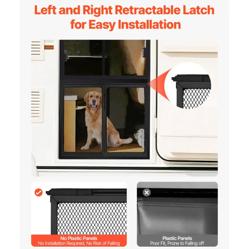 VEVOR RV Screen Door Protector, 26.5 x 20 inch Door Grille, Easy to Install and Disassemble, Reinforced Breathable Protective Mesh, Aluminum Alloy Camper RV Entry Protector for Pet Protection, Black