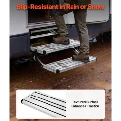 VEVOR RV Steps, 2-Step, 440 lbs Load Capacity, Manual Retractable RV Stairs, Telescopic Folding Aluminum Alloy Camper Steps, Steel Frame Non-Slip Entry Stairs for Camper Van Motorhome Travel Trailer