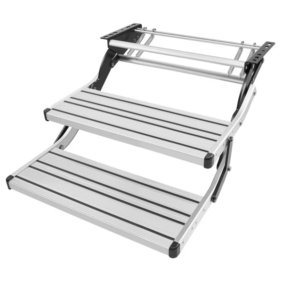 VEVOR RV Steps, 2-Step, 440 lbs Load Capacity, Manual Retractable RV Stairs, Telescopic Folding Aluminum Alloy Camper Steps, Steel Frame Non-Slip Entry Stairs for Camper Van Motorhome Travel Trailer