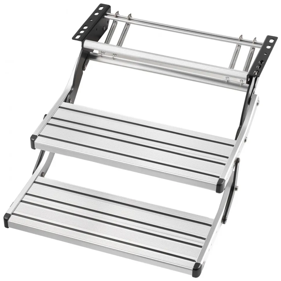 VEVOR RV Steps, 2-Step, 440 lbs Load Capacity, Manual Retractable RV Stairs, Telescopic Folding Aluminum Alloy Camper Steps, Steel Frame Non-Slip Entry Stairs for Camper Van Motorhome Travel Trailer