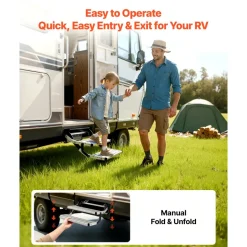 VEVOR RV Steps, 2-Step, 440 lbs Load Capacity, Manual Retractable RV Stairs, Telescopic Folding Aluminum Alloy Camper Steps, Steel Frame Non-Slip Entry Stairs for Camper Van Motorhome Travel Trailer
