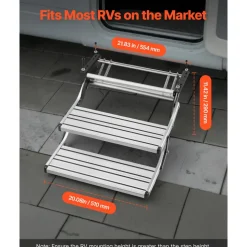 VEVOR RV Steps, 2-Step, 440 lbs Load Capacity, Manual Retractable RV Stairs, Telescopic Folding Aluminum Alloy Camper Steps, Steel Frame Non-Slip Entry Stairs for Camper Van Motorhome Travel Trailer
