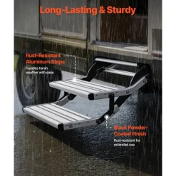 VEVOR RV Steps, 2-Step, 440 lbs Load Capacity, Manual Retractable RV Stairs, Telescopic Folding Aluminum Alloy Camper Steps, Steel Frame Non-Slip Entry Stairs for Camper Van Motorhome Travel Trailer