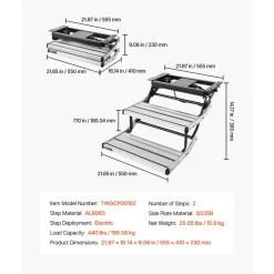 VEVOR RV Steps, 2-Step, 440 lbs Load Capacity, Electric Retractable RV Stairs, Telescopic Folding Aluminum Alloy Camper Steps, Steel Frame Non-Slip Entry Stair for Camper Van Motorhome Travel Trailer