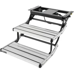 VEVOR RV Steps, 2-Step, 440 lbs Load Capacity, Electric Retractable RV Stairs, Telescopic Folding Aluminum Alloy Camper Steps, Steel Frame Non-Slip Entry Stair for Camper Van Motorhome Travel Trailer