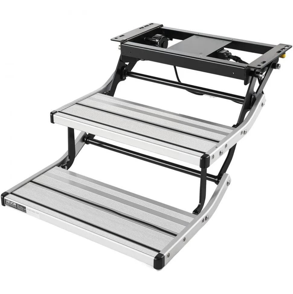 VEVOR RV Steps, 2-Step, 440 lbs Load Capacity, Electric Retractable RV Stairs, Telescopic Folding Aluminum Alloy Camper Steps, Steel Frame Non-Slip Entry Stair for Camper Van Motorhome Travel Trailer