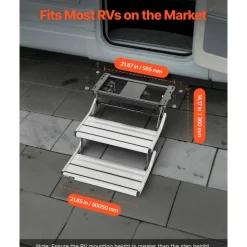 VEVOR RV Steps, 2-Step, 440 lbs Load Capacity, Electric Retractable RV Stairs, Telescopic Folding Aluminum Alloy Camper Steps, Steel Frame Non-Slip Entry Stair for Camper Van Motorhome Travel Trailer